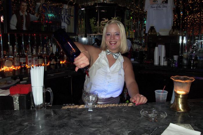 Angie tending bar at Platinum Club