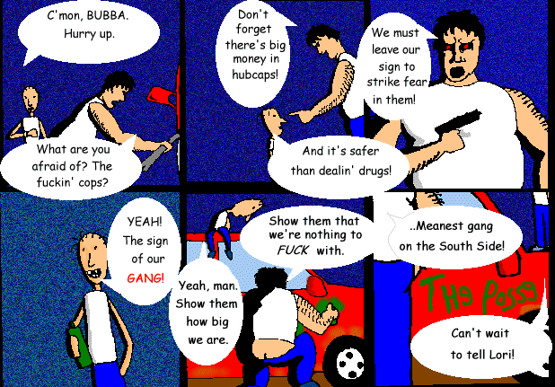 cartoon of topless dancer's boyfriends stealing hub caps