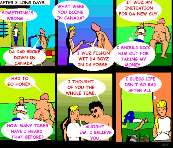 Jack Corbett & Dirt cartoon of boyfreind brainwashing topless dancer